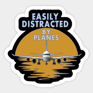 Easily Distracted By Airplanes Retro Airplane Funny Pilot Sticker